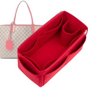 Customizable &quot;Reversible Leather Tote Bag Medium Bag&quot; Felt Bag Insert Organizer And Bag Liner In 18cm/7inches Height, Red Color
