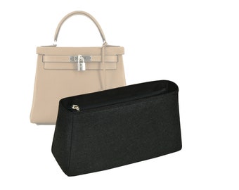 Customizable "Kelly 28 Bag" Fabric Lined Felt Bag Insert Organizer And Bag Liner In 12cm/4.7inches Height, Black Color