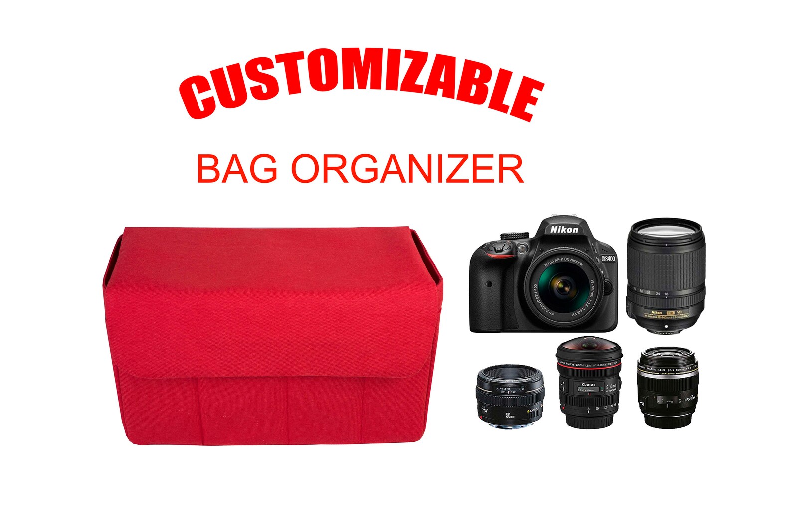 Customizable Camera Bag Insert Organizer Purse Insert Plain Etsy