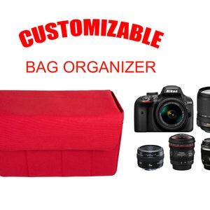 Customizable Camera Bag Insert Organizer With Flap Cover Lid