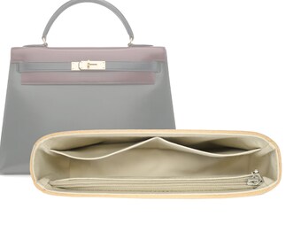 Customizable "Kelly 32 Bag" Fabric Lined Felt Bag Insert Organizer And Bag Liner In 14cm/5.5inches Height, Beige Color