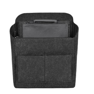 Fabric Lined Felt Backpack Organizer & Shaper With Portable Zipped Extra Organizer, Purse Insert Organizer, Bag Liner, Bag Shaper, Dark Gray