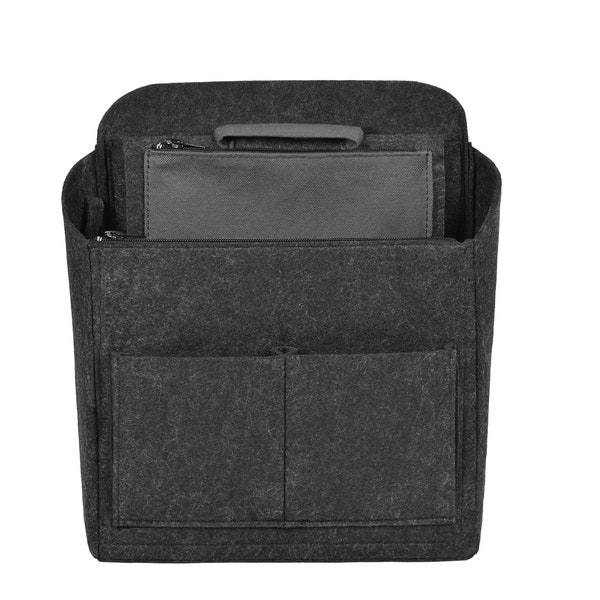 Stoff gefüttert Filz Rucksack Organizer & Shaper mit tragbarem Reißverschluss Extra Organizer, Geldbörse Einsatz Organizer, Bag Liner, Taschenformer, Dunkelgrau