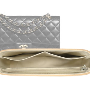 Customizable &quot;Double Classic Flap Bag Medium A01112&quot; Fabric Lined Felt Bag Organizer And Bag Liner In 9cm/3.5inches Height, Beige Color