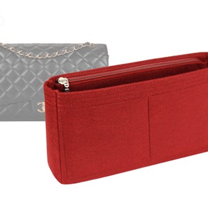 Customizable &quot;Classic Double Flap Maxi Bag&quot; Felt Bag Insert Organizer And Bag Liner In 18cm/7inches Height, Red Color