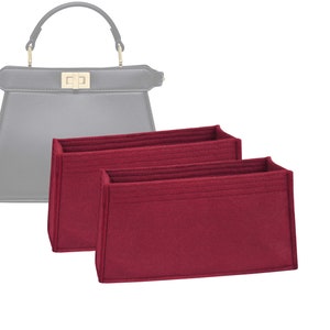 Customizable &quot;Peekaboo Iseeu Petite&quot;  Set Of-2 Felt Bag Insert Organizer In 10cm/3.9inches Height, Wine Color