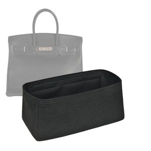 Customizable Birkin 35 Bottom Length 13.7''/35 cm Fabric Lined Felt Bag Insert Organizer In 6.6/17 cm Height, Bag Liner, Black image 1