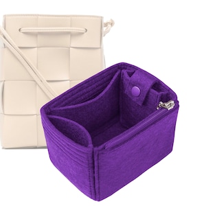 Customizable &quot;Casetta Bucket Bag&quot; Felt Bag Insert Organizer And Bag Liner In 11cm/4.3inches Height, Purple Color
