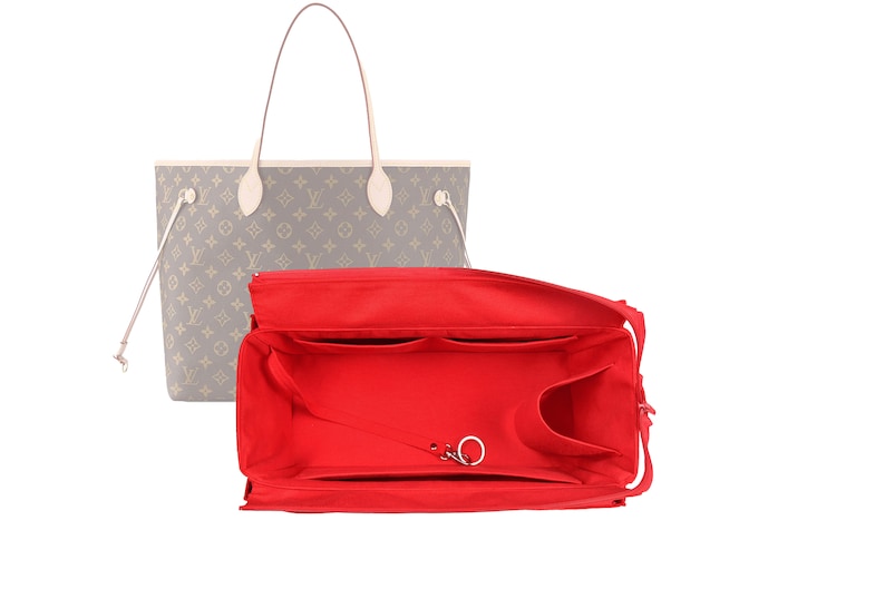 Customizable Neverfull GM Bottom Length 15.7''/39.8 cm Fabric Lined Felt Bag Insert Organizer In 7/18 cm Height, Bag Liner, Red image 1