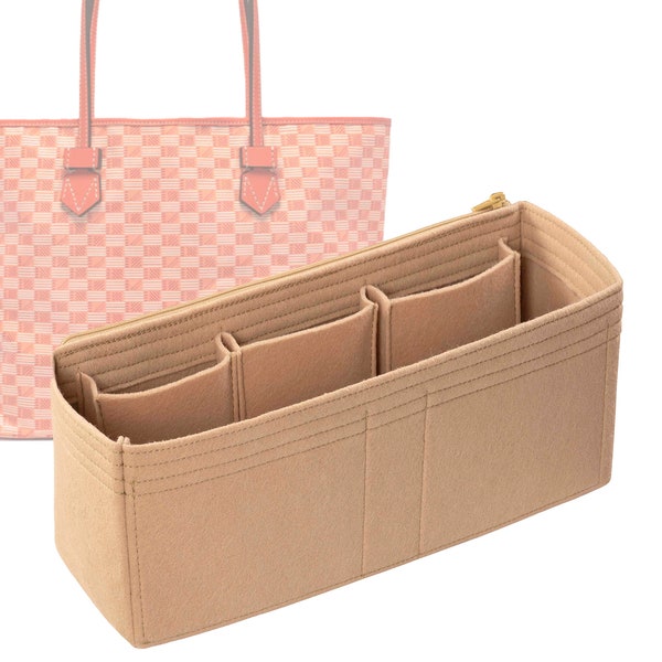 Customizable "Saint Tropez Tote MM - Bottom Length 17.3"/44 cm" Felt Bag Insert Organizer In 6"/15 cm Height, Bag Liner, Beige