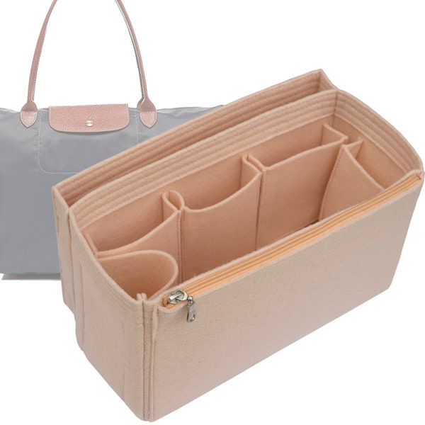 Customizable "Le Pliage Long Strap Large Bag" Felt Bag Insert Organizer And Bag Liner In 15cm/5.9inches Height, Peach Color
