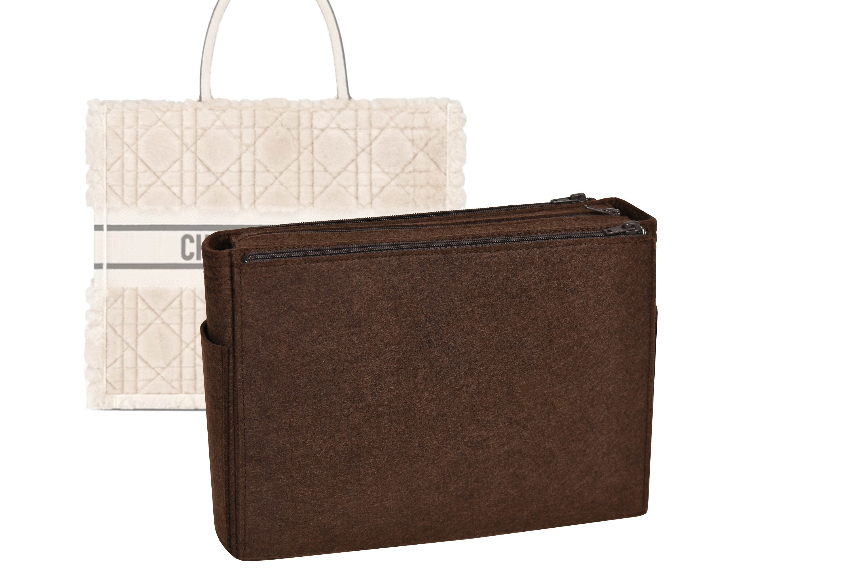 Customizable book Tote Bag Large Felt Bag Insert Organizer and Bag Liner in 30cm 12inches Height Brown Color Etsy UK