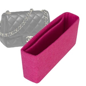 Customizable &quot;Classic New Flap Mini Rectangle Bag&quot; Felt Bag Insert Organizer And Bag Liner In 8cm/3.1inches Height, Fuchsia Color
