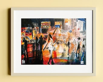 A4 art poster, reproduction of a Tokyo Shibuya watercolor