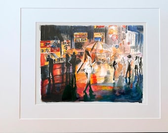 Original artwork from Japan - Callilygraphy™ - "A Rainy Evening in Shibuya, Tokyo"