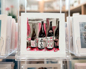 Hakagi Postcard "Sake Glasses and Bottles"