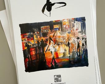 Art poster, reproduction of a watercolor of Tokyo Shibuya