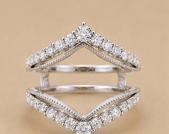 Crown Enhancer Ring • Curved Bridal Band • Round Cut Wedding Ring • Stackable Ring Guard • Classic Bridal Jewelry • Gift For Her