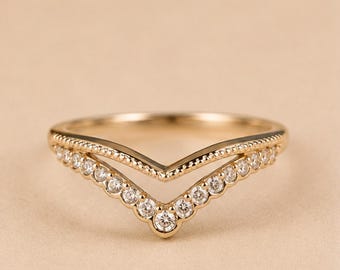 V Shape Ring Guard • Beaded Edge Ring • Curved Enhancer Ring • Open Front Ring • Stackable Bridal Band • Gift For Her