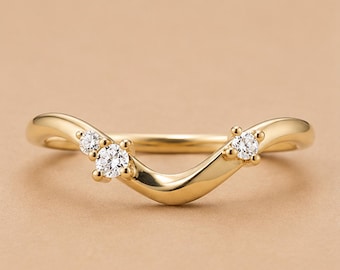 V Shape Ring Guard • Open Front Ring Guard • Curved Enhancer Ring • Round Cut Accent Ring • Stackable Bridal Ring • Gift For Her