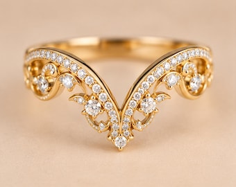 V Shape Ring Guard • Open Front Ring Guard • Scrollwork Enhancer Ring • Curved Wedding Band • Floral Accent Ring • Gift For Her