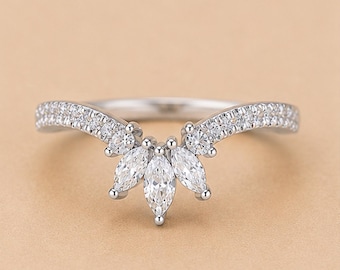 Marquise Leaf Ring Guard • V Shape Ring Guard • Open Front Ring Guard • Curved Wedding Band • Stackable Bridal Ring • Gift For Her