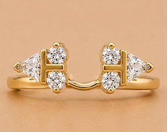 Ring Guard • Open Front Ring Guard • Trillion & Round Cut Ring Guard • Modern Enhancer Ring • Stackable Wedding Ring • Gift For Her