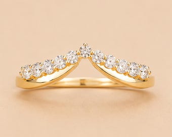 V Shape Ring Guard • Open Front Ring Guard • Curved Enhancer Ring • Round Cut Accent Ring • Stackable Bridal Ring • Gift For Her