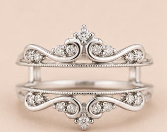 Enhancer Ring • Curved Wedding Band • Round Cut Ring Guard • Chevron Stackable Ring • Contour Nesting Ring • Bridal Jewelry
