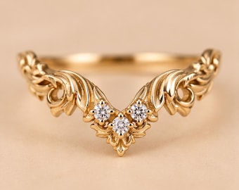 Scrollwork Ring Guard • V Shape Ring Guard • Ornate Enhancer Ring • Open Front Wedding Band • Curved Accent Ring • Gift For Her