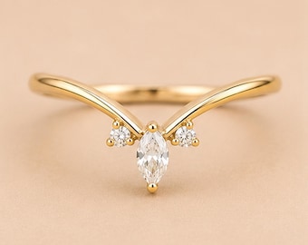 V Shape Ring Guard • Open Front Ring Guard • Marquise Accent Ring • Curved Enhancer Ring • Stackable Bridal Ring • Gift For Her