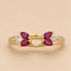 Ruby Ring Jacket • Floral Ring Enhancer • Curved Wedding Band • Gemstone Bridal Ring Guard • Stackable Ring • Nature Inspired Jewelry