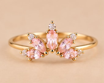 Crown Ring Guard • Floral Enhancer Ring • Pear Gemstone Ring • Open Front Wedding Band • Curved Bridal Ring • Gift For Her