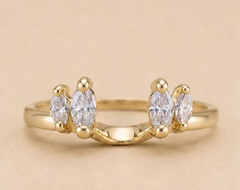 Open Enhancer Ring • Marquise Ring Jacket • Curved Bridal Band • Stackable Wedding Ring • Minimalist Engagement Ring • Gift For Her