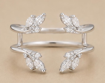 Leaf Cluster Enhancer Ring • Curved Bridal Band • Stackable Wedding Ring • Bridal Ring Guard • Leaf Design Wedding Jewelry • Wedding Ring