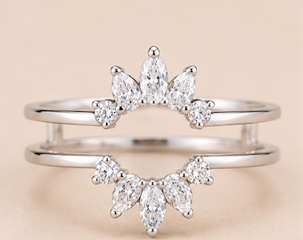 Enhancer Ring • Crown Wedding Band • Marquise Ring Guard • Curved Nesting Ring • Stackable Band • Minimalist Bridal Jewelry