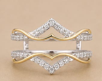 Chevron Enhancer Ring • Curved Bridal Band • Stackable Wedding Ring • Bridal Ring Guard • Two Tone Wedding Jewelry • V Shape Bridal Band