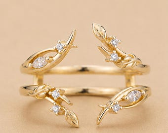 Leaf Vine Enhancer Ring • Open Front Leaf Ring • Botanical Bridal Band • Marquise Leaf Accent Ring • Stackable Ring • Gift For Her