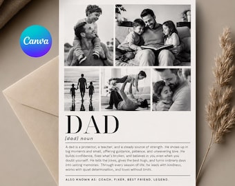 Modello per collage di foto di papà / Regalo per la festa del papà / Poster con definizione di papà / Foto di famiglia in bianco e nero / Modello modificabile