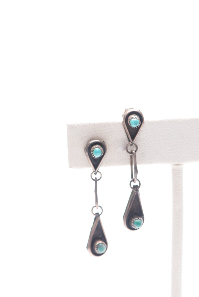 Vintage Sterling /& Turquoise Zuni Drop Dangle Earrings Native American