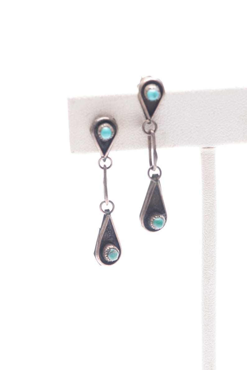 Vintage Sterling /& Turquoise Zuni Drop Dangle Earrings Native American