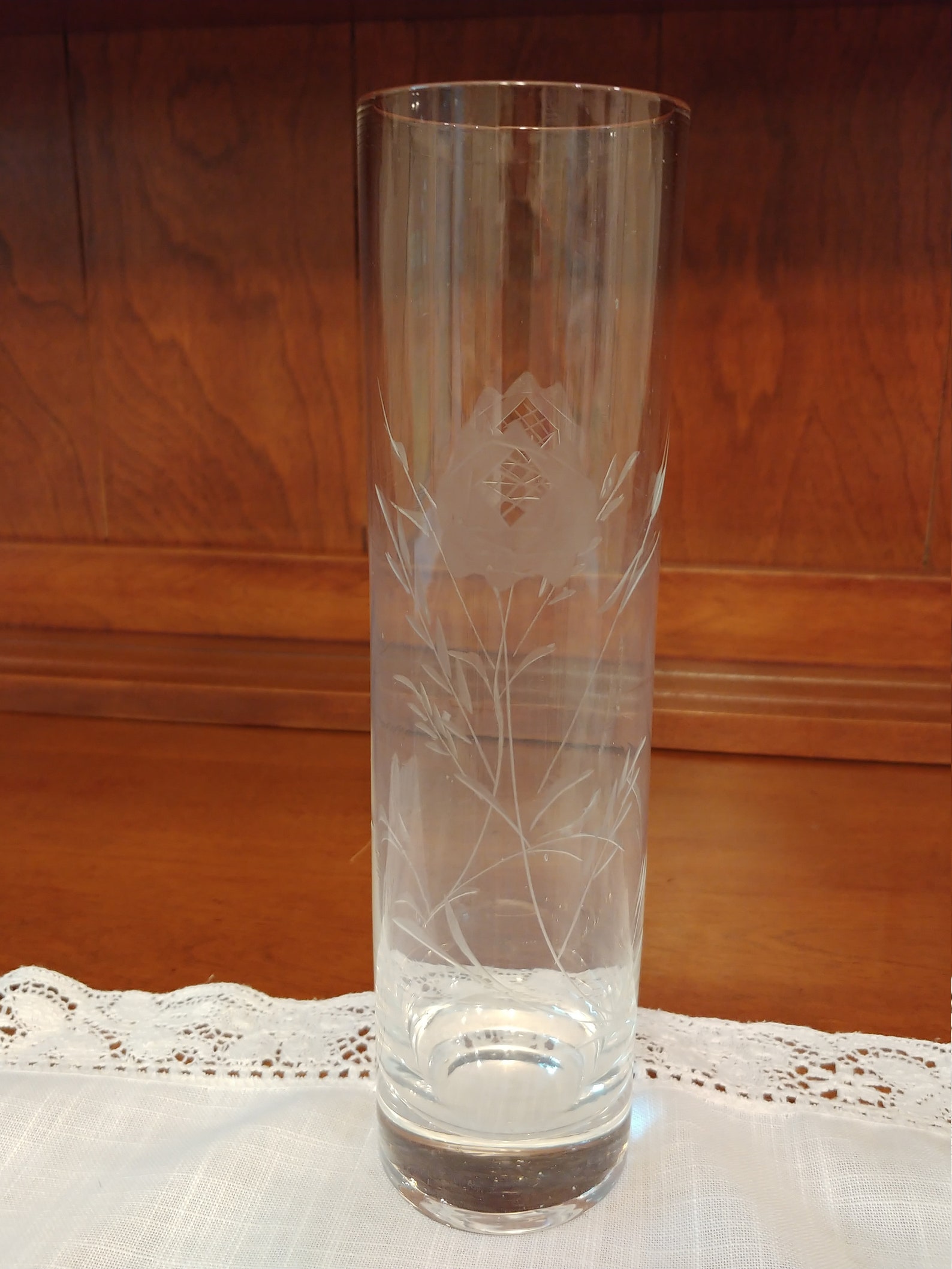Vintage Etched Glass Bud Vase Etsy