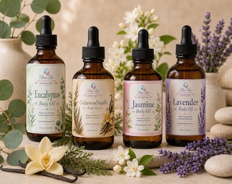 Lyxig botanisk kroppsolja, lätt återfuktande hudolja, massageolja, ängsskum, jojoba, lavendel, jasmin, eukalyptus, cederträ
