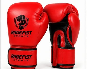 Leather Boxing Gloves: Red White Training, Sparring, Muay Thai Gear