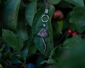 Moth and amanite necklace, mushroom, bronze pendant, moonstone