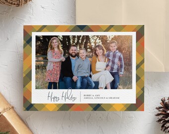 AUTUMN HOLIDAY Christmas Photo Card, Personalized Christmas Card, Photo Holiday Card, Holiday cards, Plaid Christmas Holiday Card