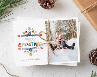 NORDIC FOLK HOLIDAY Christmas Photo Card, Scandi Folk Christmas Card, Hygge Christmas Holiday Card, Holiday cards, Holiday Cards Photo