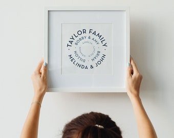 Stampa artistica minimalista personalizzata con albero genealogico / Regali per nonni, nonne, mamme e genitori, decorazioni murali, idea regalo di Natale personalizzata