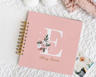 Personalized Baby Book: "Poppy" (Pink Floral Initial) | Modern Baby Shower Pregnancy Gift First Year Journal, Same Sex Gay Lesbian Friendly