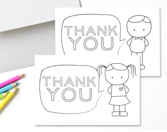 Set of 8 Thank You Cards for Kids. Thank You Cards. Fill-In Thank You Cards. Color-In Thank You Cards. Stationery for Kids. Thank You Notes